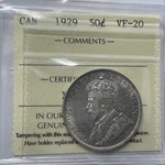 1929 Canada 50 Cent. Iccs Certified VF-20. C-2556. Fixed Price $57.77.