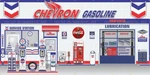Chevron Vintage Gas Service Station Scene Pumps Wall Mural Sign Banner Art. Fixed Price $443.25.
