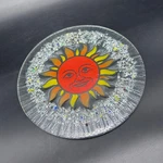 Fused Glass Sun Face Decorative Plate Handmade Textured Vibrant Colors Tray. Fixed Price $30.00.