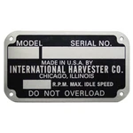 Early Style International Harvester Blank Serial Number Plate (1939-1949). Fixed Price $5.00.