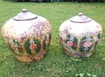 Set Of Two Surya MKS-002 Terracotta Vessels With Lids. Fixed Price $148.00.
