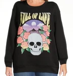 Wound Up Black Sweatshirt Women Full Of Life Size Xl (15-17) Skull Pink Rose. Fixed Price $19.99.